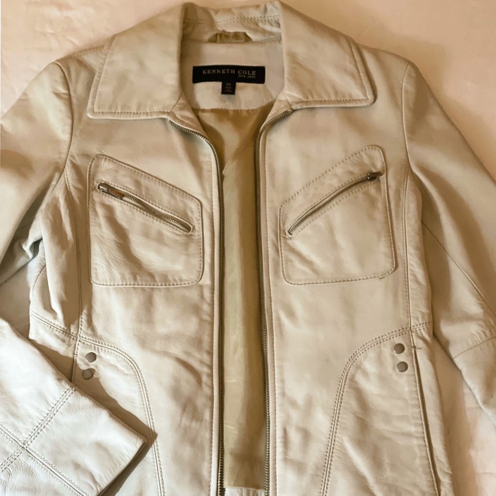 Vintage Kenneth Cole White Leather Motorcycle Jacket - Picture 3 of 8